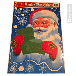Vintage Color Clings Christmas Decor Window Cling Santa Clause Snowflakes